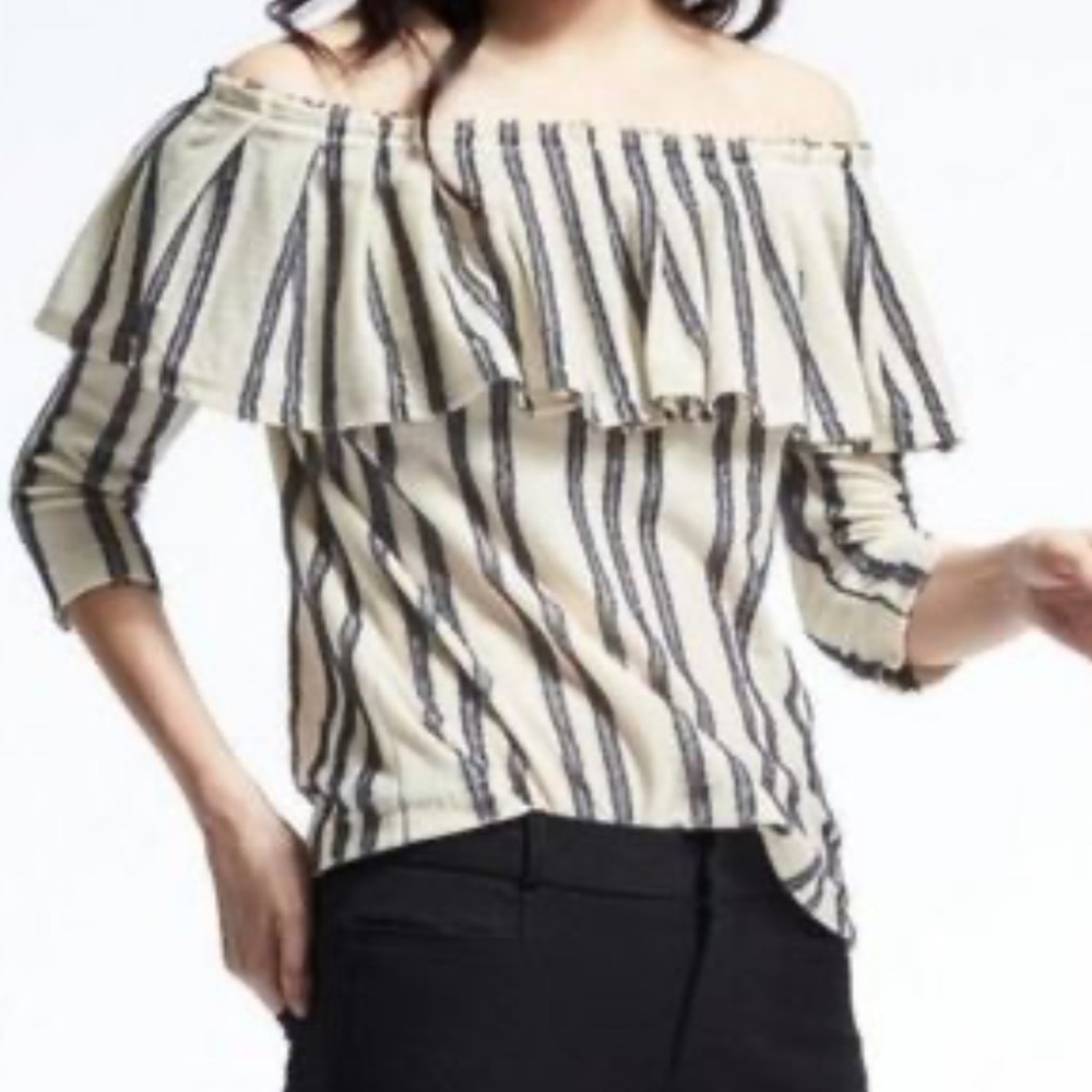 Banana Republic Off the Shoulder Striped Top Size Small Boho Fall Stretch Blue - Picture 4 of 16